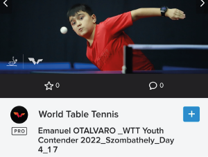 Estudiante Emanuel Otálvaro en su participación foto tomada desde World Table Tennis