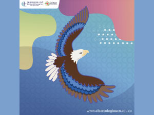 Imagen de la mascota del Cibercolegio UCN, es un águila de varios colores
