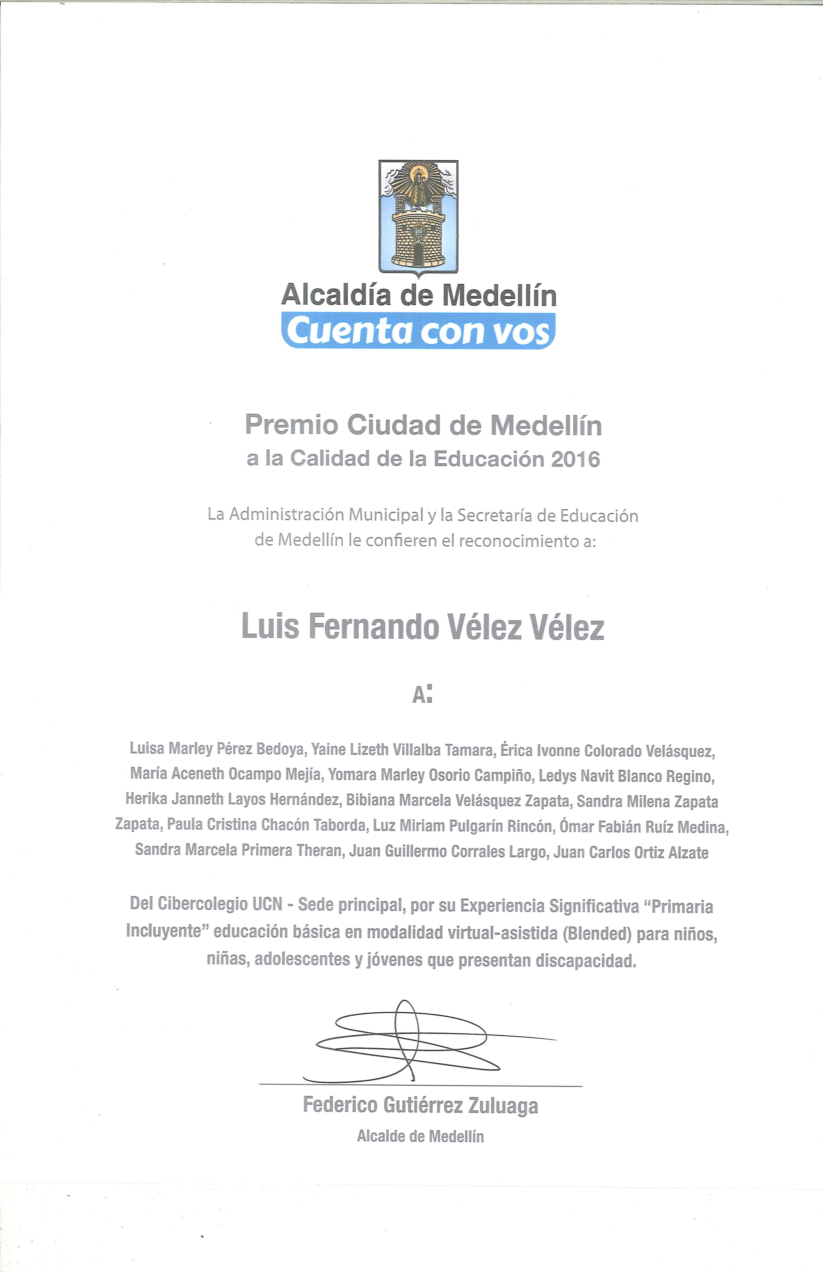 Premio a la Calidad en la Educación