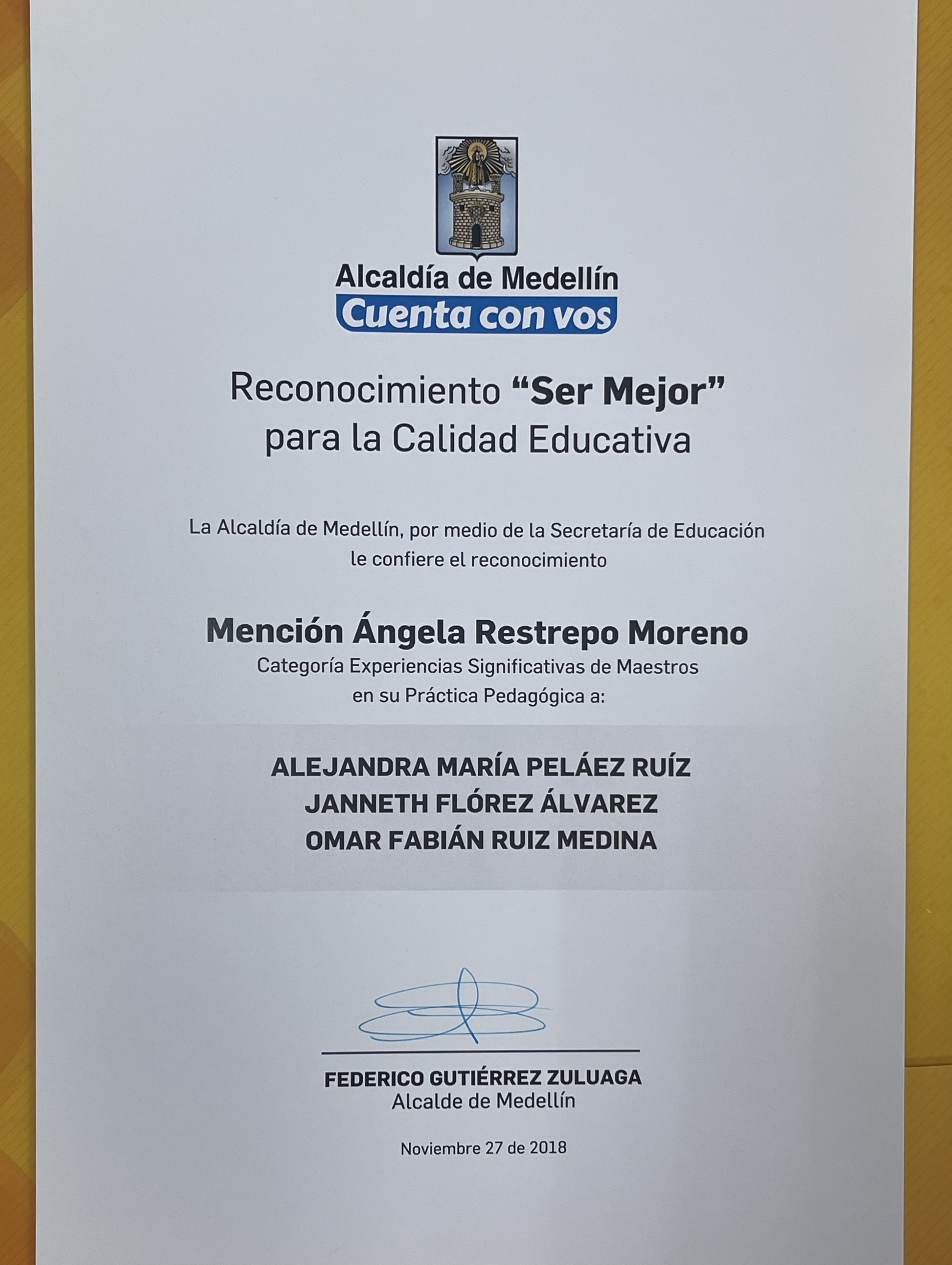 Reconocimiento 'Ser Mejor' a la Calidad Educativa