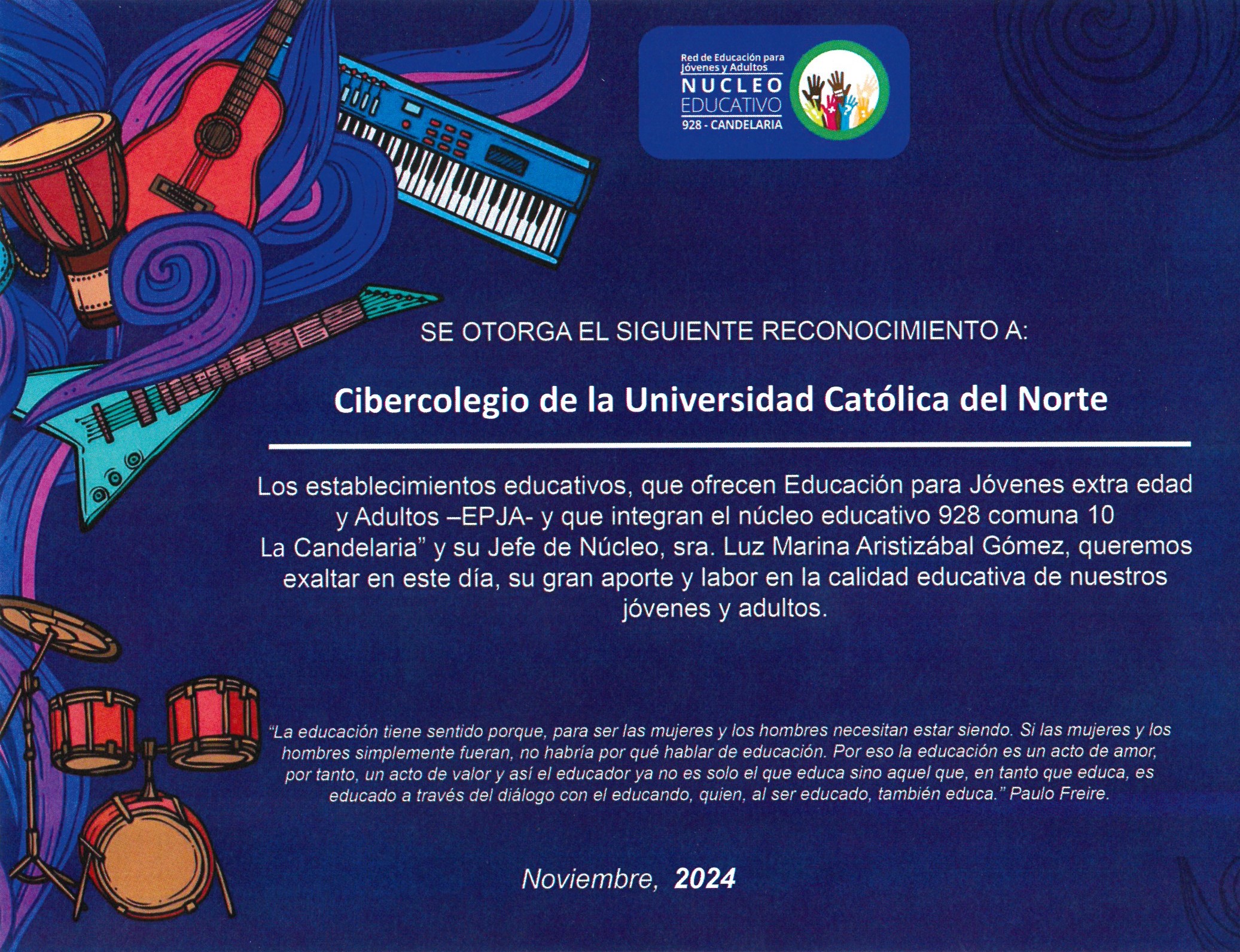 Reconocimiento Núcleo Educativo 928 – Candelaria